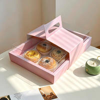 Boîte rose 12x8 pouces avec couvercle transparent, durable et portable, pour gâteaux, desserts, friandises, thé de l'après-midi, emballage cadeau pour les fêtes, boulangerie