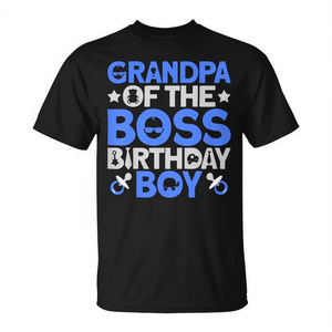 Camiseta Grandpa Of The Boss Birthday Boy para hombre, cuello redondo negro - Product Image 2