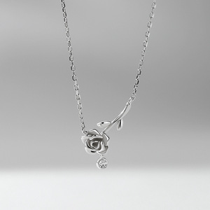 Thorn Rose Couple Necklaces Silver Clavicle Chain Floral Design Gift For Him Her - Product Image 3