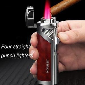 Briquet à cigare exclusif HD <span class=keywords><strong>2</strong></span> en 1, grand feu rose, quatre flammes, torche, perceuse à cigare coupe-vent pour cigare - Product Image 2