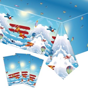 Airplane-Themed Party <b>Tablecloth</b> <b>Rectangle</b> Digital Printing Blue Sky Clouds Pattern Children Birthday Decorations - Product Image 1