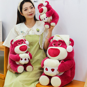 Peluche Orsetto Fragola Cartoon, Bambola Orsetto Unisex Antistress, Cuscino Morbidissimo in Cotone PP Lavabile per Dormire - Product Image 2