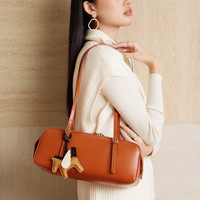 Sac bowling d'hiver en cuir véritable pour femme, avec deux sangles et fermeture éclair, en cuir de vachette pleine fleur tanné végétal