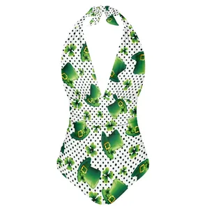 Custom St. Patrick's Day Print Women Plus Size Swimsuits for Women One Piece Swimsuit Women's Swimwear Backless Bikinis