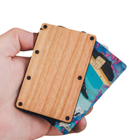 Dompet dan tempat kartu minimalis kayu asli anti-RFID dengan penjepit uang untuk penyimpanan kartu kredit