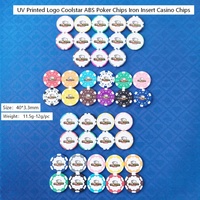 Jetons de poker professionnels personnalisés Coolstar 11,8g en composite ABS avec logo imprimé UV, taille standard casino 40mm, jetons multicolores