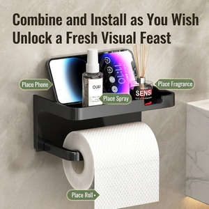 Portarotolo da Parete Senza Foratura con Mensola Porta Telefono, Organizzatore per Carta Igienica Antiruggine per Bagno - Product Image 2