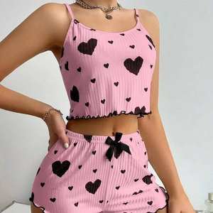 Abbigliamento da Casa per Donne con Stampa a Cuore, Shorts Senza Schienale, Casual e Indossabile come Pigiama - Product Image 4
