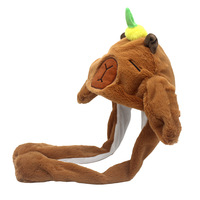 Chapeau Capybara Anime Japonais Lumineux en Peluche, avec Oreilles de Lapin Mobiles et Qui S'Élevant en Pressant les Pattes, pour Cosplay Animal Mignon