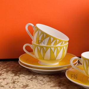 Yellow Bone China Tea <b>Set</b> 15 Piece Ceramic Coffee and Tea Service with Gift Box Portable Heat Resistant Drinkware - Product Image 2