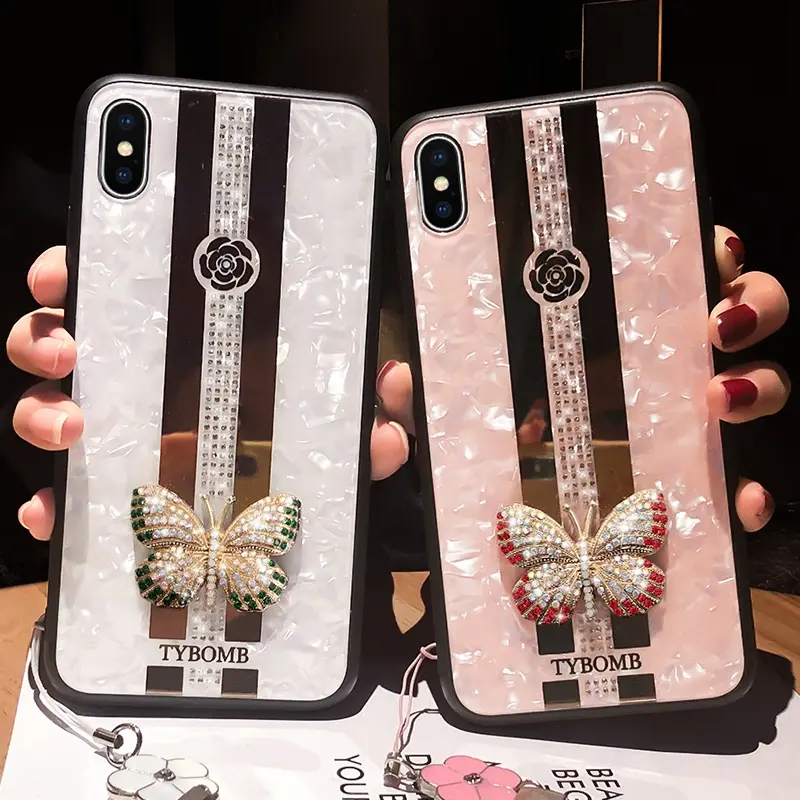 Capa espelhada de borboletas para iphone, venda quente da moda 3d, capa de celular para iphone xs, x, xr, 7, 8 plus, 11, 12, 13, 14 pro, max, criativa de luxo