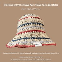 Chapeau Bob Femme en Papyrus Tressé Floral Léger Respirant Anti-UV Flatterant pour le Visage Sports de Plein Air Shopping Été