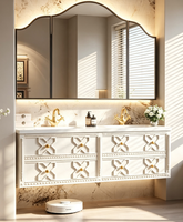 Ensemble de meuble-lavabo mural de luxe pour salle de bain, avec vasque intégrée en dalle de roche, meuble-lavabo en bois avec lavabo, style vintage