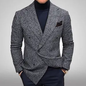 J&H 2023 new arrivals men's suits & blazer v neck button down slim fit fall winter coats fashion woolen tops business wear