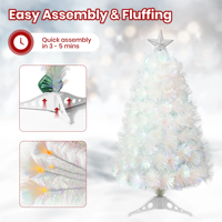 Sapin de Noël en fibre optique blanche de 3 pieds de long, équipé de lumières, décoré de nœuds et de boules de Noël comme feuillage