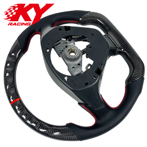Volante deportivo personalizado de fibra de carbono, cuero negro con costuras rojas para Subaru Forester SG WRX STI - Product Image 3