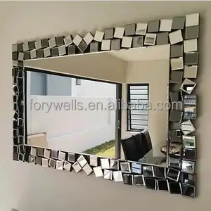 2023 New Fashion Handmade Large Contemporary 3D Decorative Silver Bevel Wall Crushed Diamond Espejos Venetian Mirrors for hotel