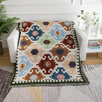 Couverture de canapé en coton tissé, écologique, personnalisable, chaude et confortable, style bohème avec pompons décoratifs – Offre économique