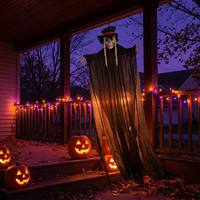 Grand squelette fantôme suspendu d'Halloween de 180 cm avec chapeau, accessoire d'horreur réaliste pour la décoration de maison hantée ou de jardin