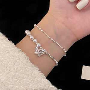 <span class=keywords><strong>Pulsera</strong></span> de Mariposa con Cuentas Coloridas de Circonio Incrustado con Fragmentos de Plata y Perlas de Imitación de Rosa, Exquisita y Ligera, de Lujo para Mujer - Product Image 4