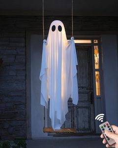Décoration d'Halloween fantôme suspendu en tissu, grande taille, avec guirlande lumineuse LED à piles, personnalisable, livraison rapide, directement de l'usine - Product Image 3