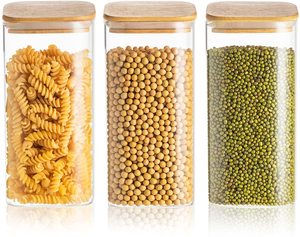 Storage Jar Promotion High Quality Square Shape 2000ml High Borosilicate Glass Storage Jar Bamboo Lid