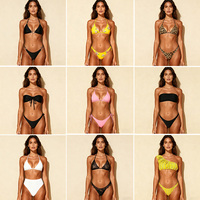 Conjunto de Bikini Bandeau Personalizado OEM ODM para Mujer, Traje de Baño de Pierna Alta con Estampado de Tela Reciclada y Hebilla Metálica, Venta al por Mayor y Pedidos a Granel
