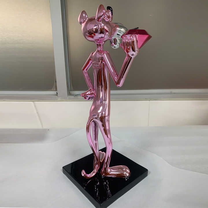 Modern Pop Art Electroplated Pink Panther Sculpture Boxing Bunny Resin ...