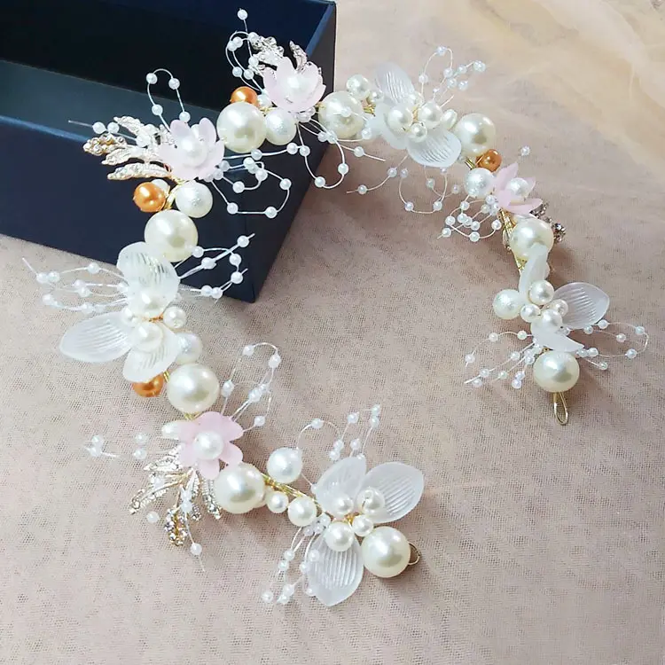 Go Party Fashion Pearl Flower fascia da sposa accessori per capelli da sposa ragazze Kids Party Hair Band Tiara Crystal Crown Headpiece