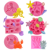 Moule à gâteau en silicone Thème Vie Marine Sous-Marine, pour Fondant, Chocolat, Bonbons, Décoration DIY, Compatible Four, Flexible