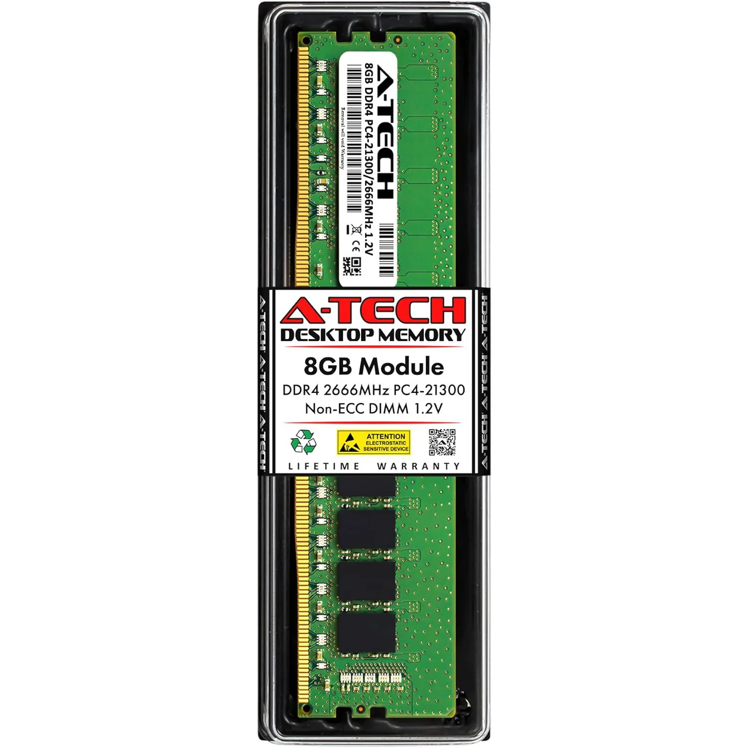 A-Tech 8GB DDR4 2666 MHz UDIMM PC4-21300 (PC4-2666V) CL19 DIMM Non-ECC Desktop RAM Memory Module