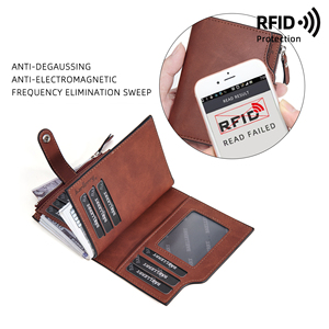 2024 New Vintage Large Capacity Short Style Zipper <strong>Wallet</strong> With Button for Men,Male PU Leather Coin Purse RFID Card Holder Case - Product Image 5