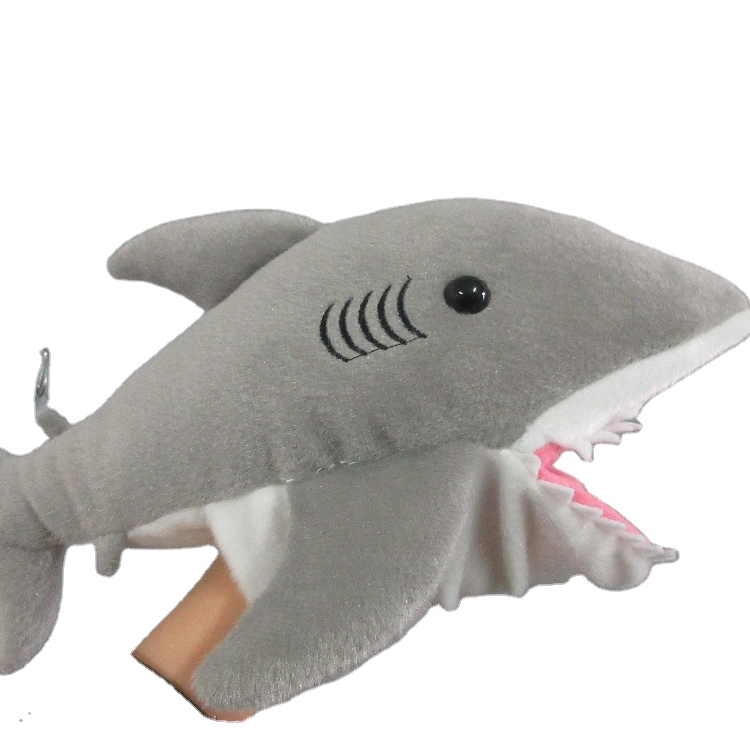 Free sample custom hand puppet promotional shark plush toy soft stuffed plush shark puppet for kids and adult