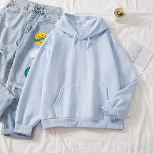 FOXA Sweat-shirt à capuche tricoté 100 % coton à manches longues pour femme, décontracté, avec poches, bleu XXL - Product Image 2