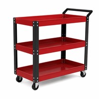 Chariot utilitaire portable à 3 plateaux en métal, chariot à outils roulant avec poignée et panneau perforé pour la construction sur site et l'entretien du garage