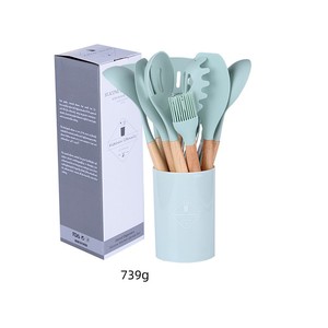Heat Resistant <strong>Kitchen</strong> <strong>Utensils</strong> 12 Piece of Silicone Spatula Set Gadgets Tools with Holder Wood Handle Cooking <strong>Utensil</strong> Set - Product Image 1