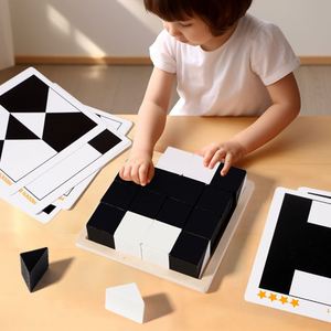 Juegos de Ingenio Educativos Montessori, Bloques 3D para Esconder, Juego de Madera Blanco y Negro, Rompecabezas DIY - Product Image 3