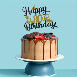 1 adorno para <span class=keywords><strong>pastel</strong></span> de feliz <span class=keywords><strong>cumpleaños</strong></span> número 80, adorno de <span class=keywords><strong>pastel</strong></span> negro y dorado con purpurina para decoración de fiestas de <span class=keywords><strong>cumpleaños</strong></span> número 80 - Product Image 5