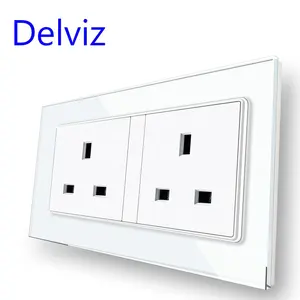 Delviz British Double Plug jack, 146mm*86mm Tempered Crystal Glass Panel, AC 110V-250V Power Outlet, 13A UK standard Wall Socket