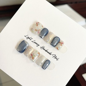 TSZS 10 Uds. <span class=keywords><strong>Uñas</strong></span> Postizas Japonesas Pintadas a Mano con Diseño <span class=keywords><strong>de</strong></span> Tulipán Dorado, <span class=keywords><strong>Uñas</strong></span> Cortas Ovaladas Cuadradas con Degradado <span class=keywords><strong>de</strong></span> Ojo <span class=keywords><strong>de</strong></span> Gato, <span class=keywords><strong>Uñas</strong></span> a Presión Hechas a Mano - Product Image 5