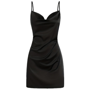 Abito estivo elegante tinta unita senza schienale <span class=keywords><strong>abiti</strong></span> da sera corti senza maniche in raso senza maniche <span class=keywords><strong>mini</strong></span> tubini attillati - Product Image 4