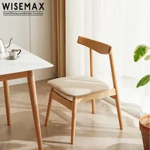 Silla de comedor de madera maciza moderna WISEMAX de fábrica, proveedor de muebles de restaurante al por mayor, silla de café con asiento de cuero de tela