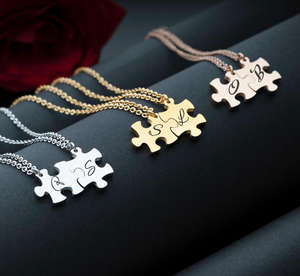 Stainless Steel <strong>Personalised</strong> Love <strong>Friendship</strong> Engravable Puzzle Pendant Necklace 18k PVD Gold BFF Couple Valentine's Day <strong>Gift</strong> - Product Image 2