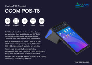 Ocom POS-T8 giá rẻ giá 8 inch 3/4GB + 16/64GB cầm Tay POS thiết bị đầu cuối NFC 58/80 mét máy in NFC tiền mặt đăng ký di động POS hệ thống - Product Image 6