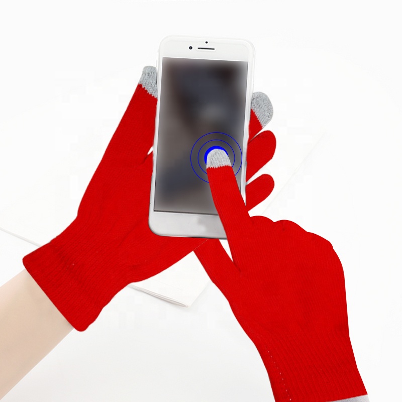 Вязаные перчатки для сенсорного экрана из акрила, разноцветные мягкие перчатки на весь палец, эластичные рабочие дышащие теплые зимние перчатки, оптовая продажа для ipad