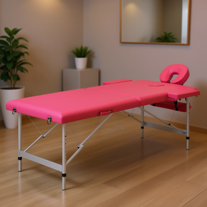 Table de massage pliable en aluminium rose, 2 zones, avec appui-tête intégré, mobilier de salon - Product Image 2
