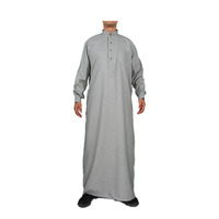 Ensemble Thobe islamique modeste léger à col montant et manches longues avec boutons métalliques en coton et pantalon pour enfants