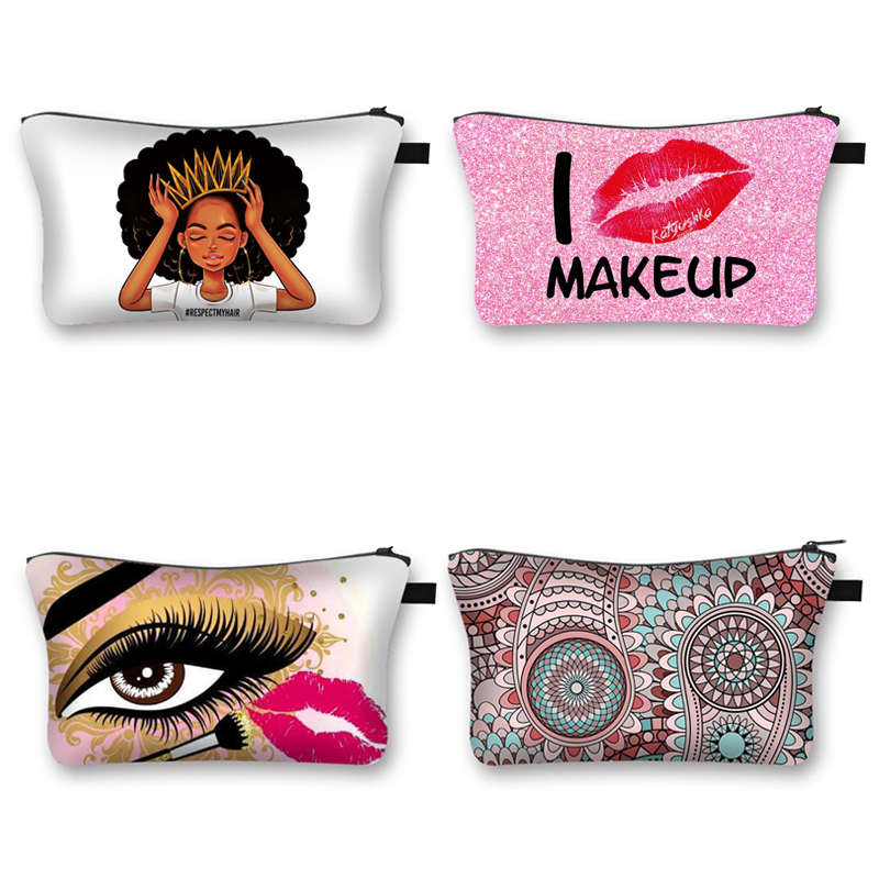 Batom de zíper para maquiagem, batom africano para meninas, mandala, maquiagem, logotipo personalizado, bolsa cosmética para viagem, poliéster