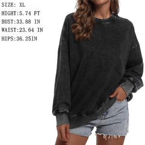Sweat-shirt surdimensionné FOXA pour femme, coupe ample, col rond en coton, manches longues avec poches, style vintage, épaules tombantes - Product Image 3