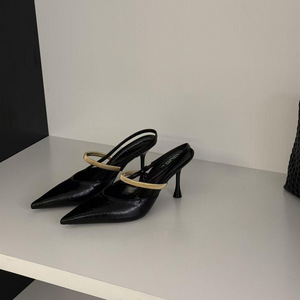 2026 French One Strap <b>Closed</b> <b>Toe</b> <b>Sandals</b>, Metal Buckle Thin Heel Backless Elegant Heels For Women Daily Commute - Product Image 3